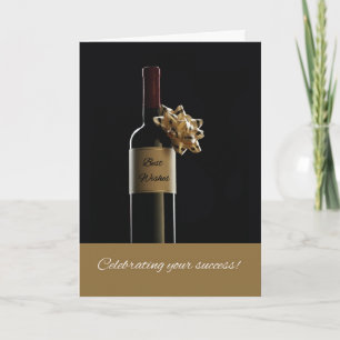 Tarjeta Felicitaciones por nuevo trabajo con botella de vi