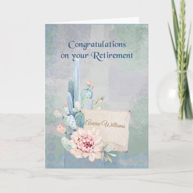 Tarjeta Felicitaciones por retiro Cactus acuarela (Anverso)