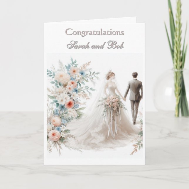 Tarjeta Felicitaciones por su boda novia y novio  (Anverso)