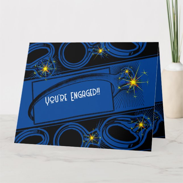 Tarjeta ¡Felicitaciones por tu compromiso! (Azul oscura) (Anverso)