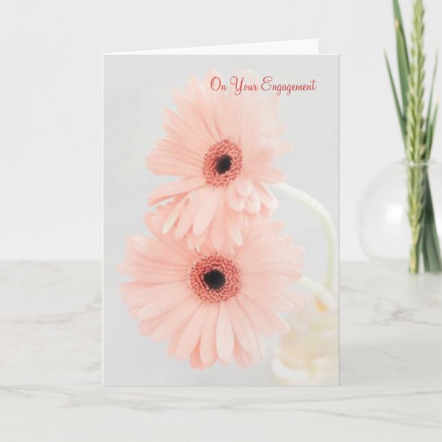Tarjeta Felicitaciones por tu compromiso. Gerbera rosa (Anverso)