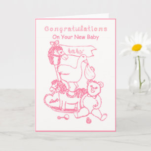 Tarjeta Felicitaciones Por Tus Juguetes De Enfermería Rosa