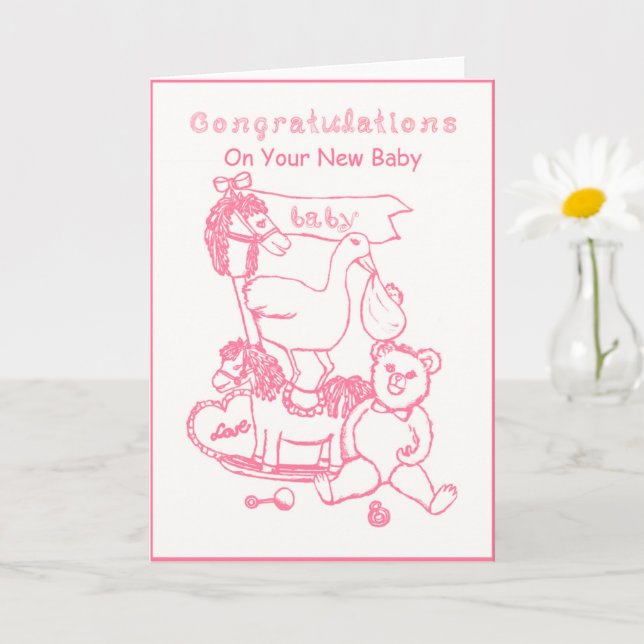 Tarjeta Felicitaciones Por Tus Juguetes De Enfermería Rosa (Planta pequeña)