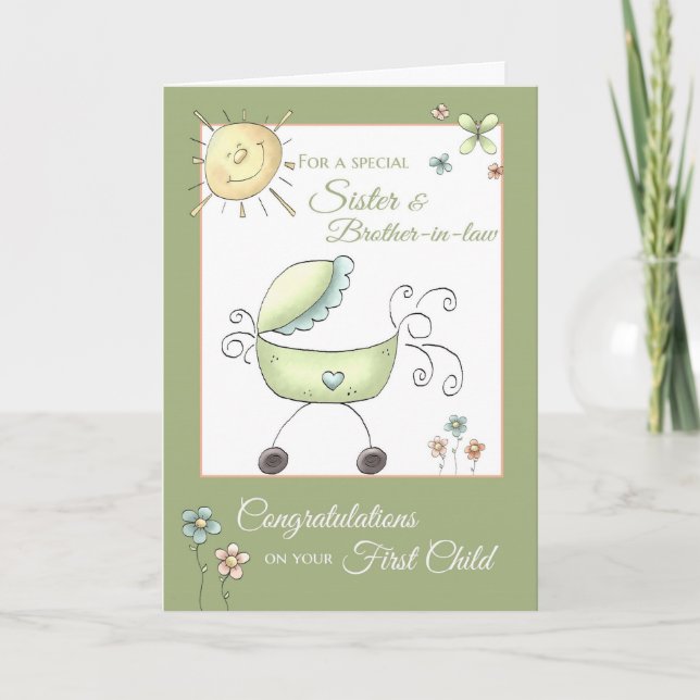Tarjeta Felicitaciones primer niño - Hermana y Esposo (Anverso)