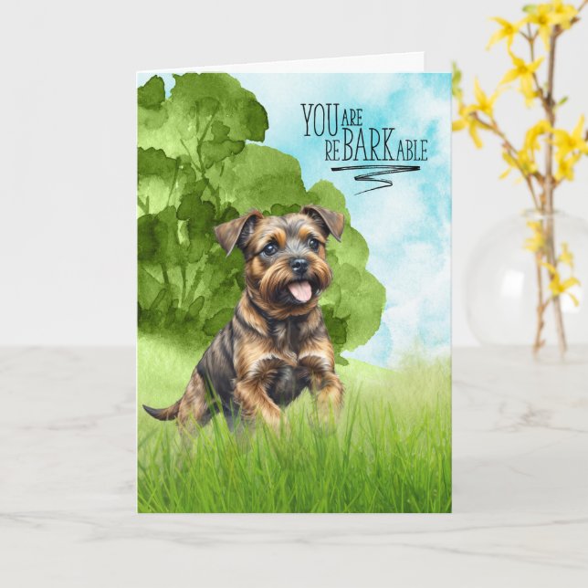 Tarjeta Felicitaciones reBARKable Border Terrier Perro (flor amarilla)