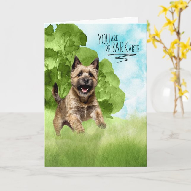 Tarjeta Felicitaciones reBARKable Cairn Terrier Perro (flor amarilla)