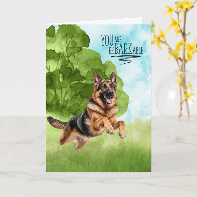 Tarjeta Felicitaciones reBARKable Perro Pastor Alemán (flor amarilla)