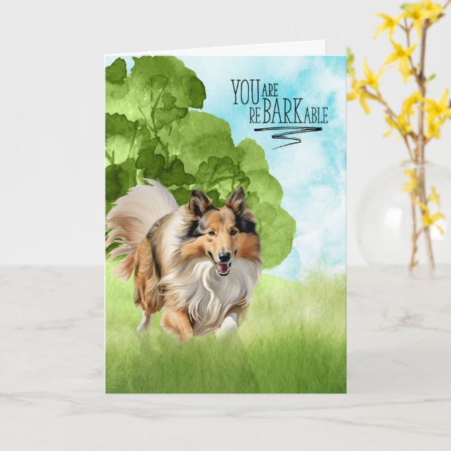 Tarjeta Felicitaciones reBARKable Rough Collie Perro (flor amarilla)
