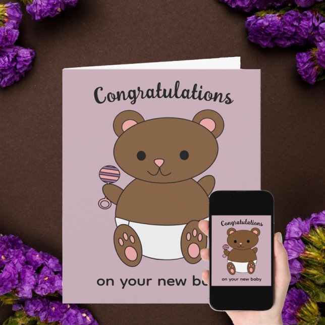 Tarjeta Felicitaciones Recién nacido Chica Bear Personaliz (Subido por el creador)