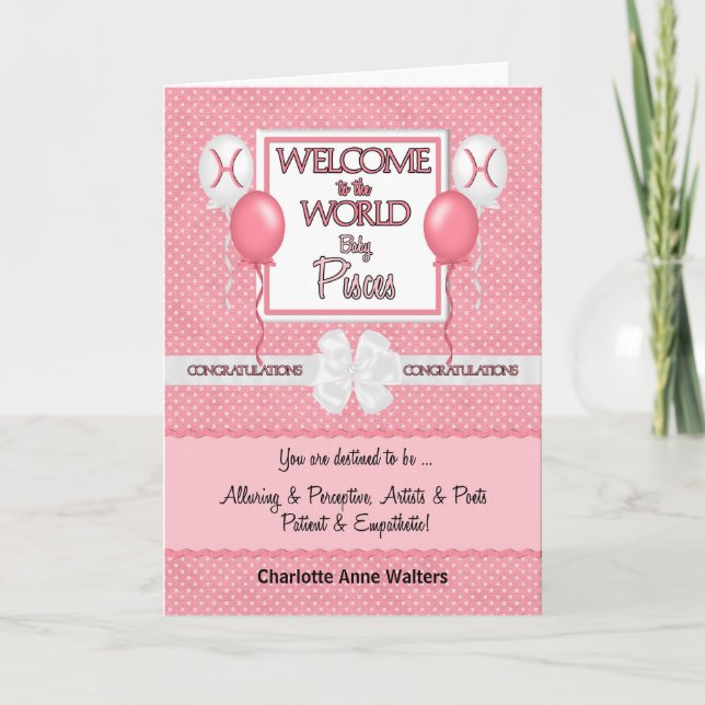Tarjeta Felicitaciones Recién nacido Chica Pisces (Anverso)