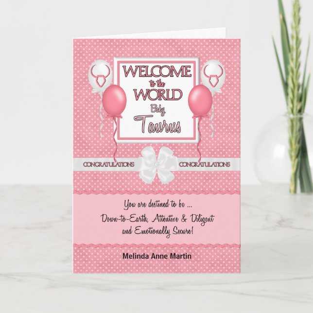 Tarjeta Felicitaciones Recién nacido Chica Taurus (Anverso)
