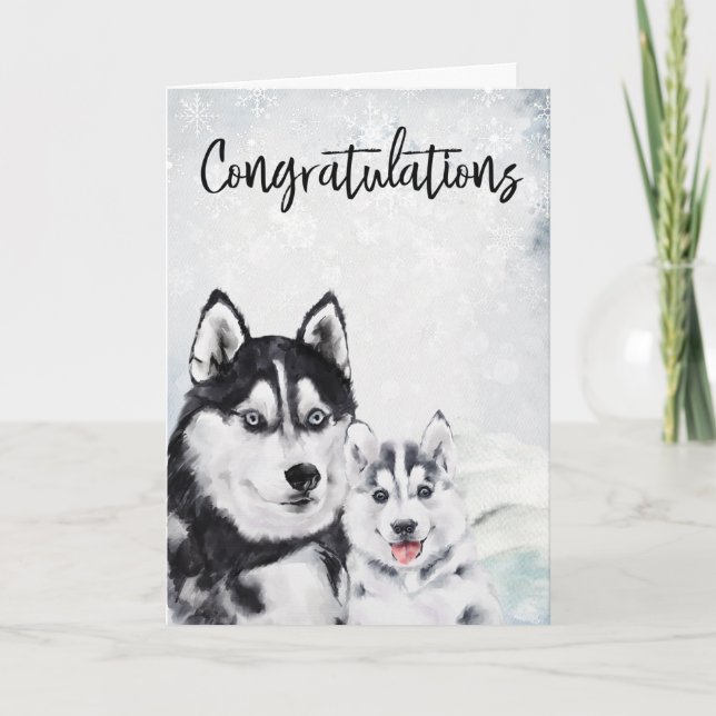 Tarjeta Felicitaciones Recién nacido Mama Husky Dog (Anverso)