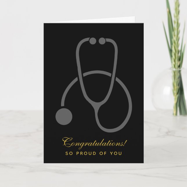 Tarjeta Felicitaciones Stethoscope Gris elegante sobre neg (Anverso)
