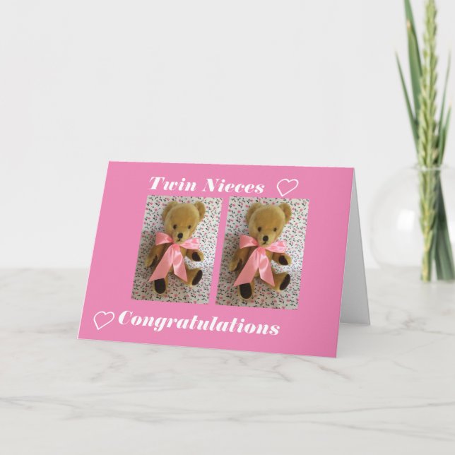 Tarjeta Felicitaciones tienes sobrinas gemelas. (Anverso)