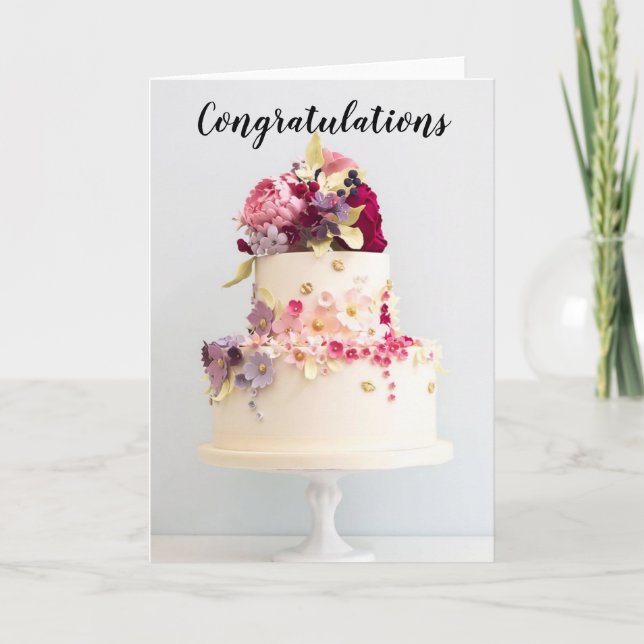 Tarjeta Felicitaciones - Torta Boda floral de primavera (Anverso)