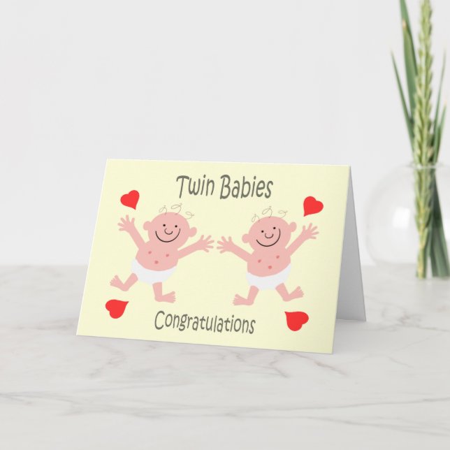 Tarjeta Felicitaciones Twin Babies Cute Personalizado (Anverso)