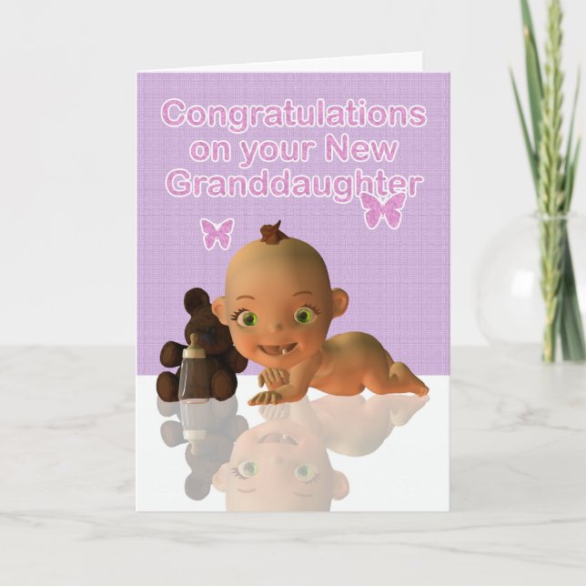 Tarjeta Felicitaciones Una Hermosa Nieta Bebé (Anverso)