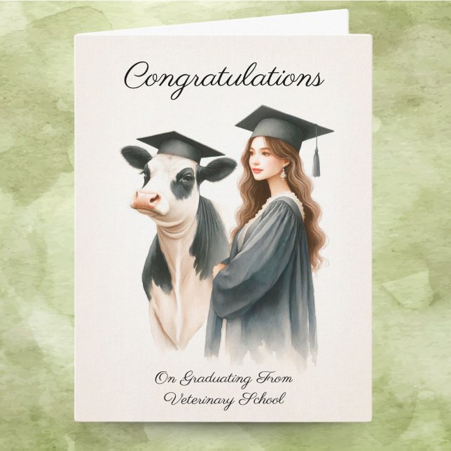Tarjeta Felicitaciones Vaca Veterinaria Y Graduada (Celebrate their journey from hoof to heal with joy!)