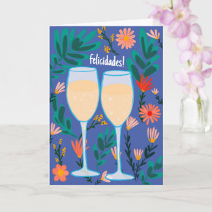 Tarjeta Felicitaciones Vino Espumoso Champán Floral Salud