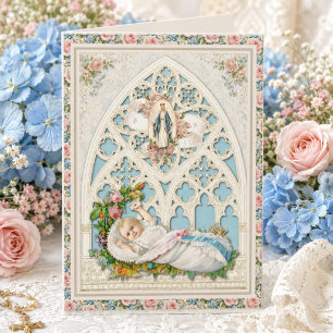 Tarjeta Felicitaciones vintage católicas para bebé