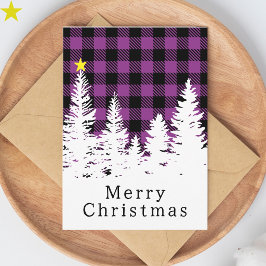 Tarjeta Feliciz Navidad Plaid Búfalo Púrpura Rústico Bosqu