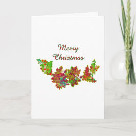 Tarjeta Feliciz Navidad Poinsettia y Acebo