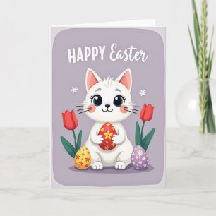 Tarjeta Felina de Pascua de Huevo Floral