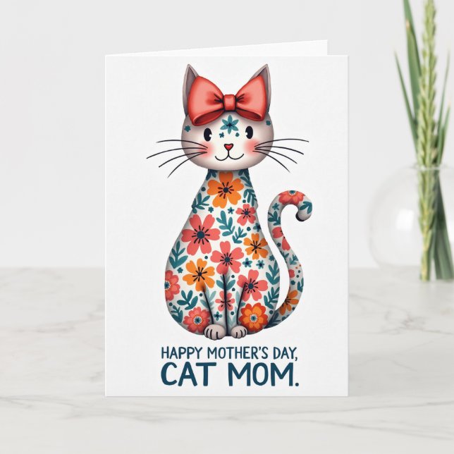 Tarjeta Felina Floral de Papel de Aluminio Falso (Anverso)