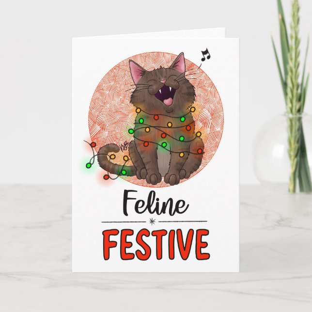 Tarjeta felina para gato festivo (Anverso)