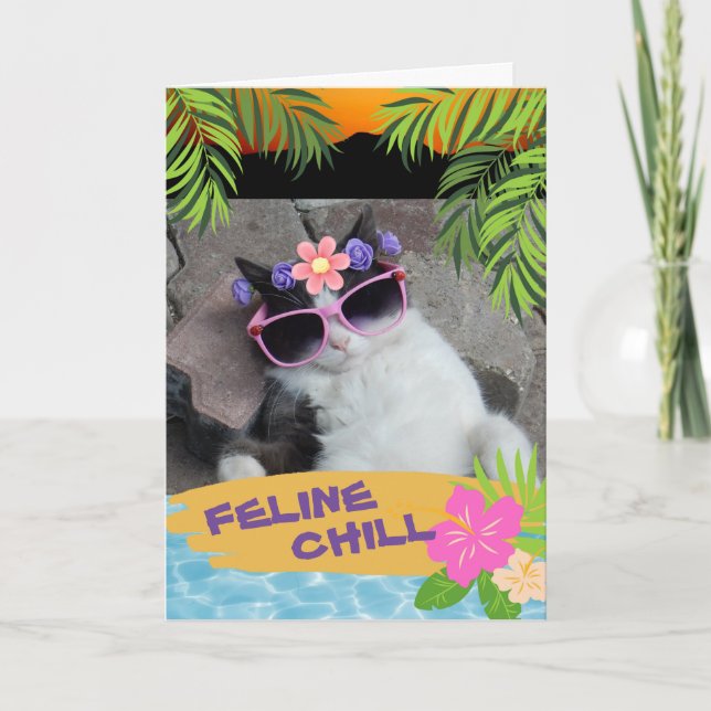 Tarjeta Feline Chill Bon Voyage Cat Tropical (Anverso)