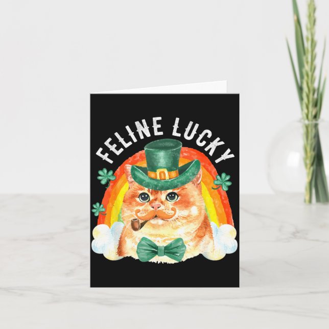 Tarjeta Feline Lucky St Patricks Day Funny Leprechaun Cat  (Anverso)