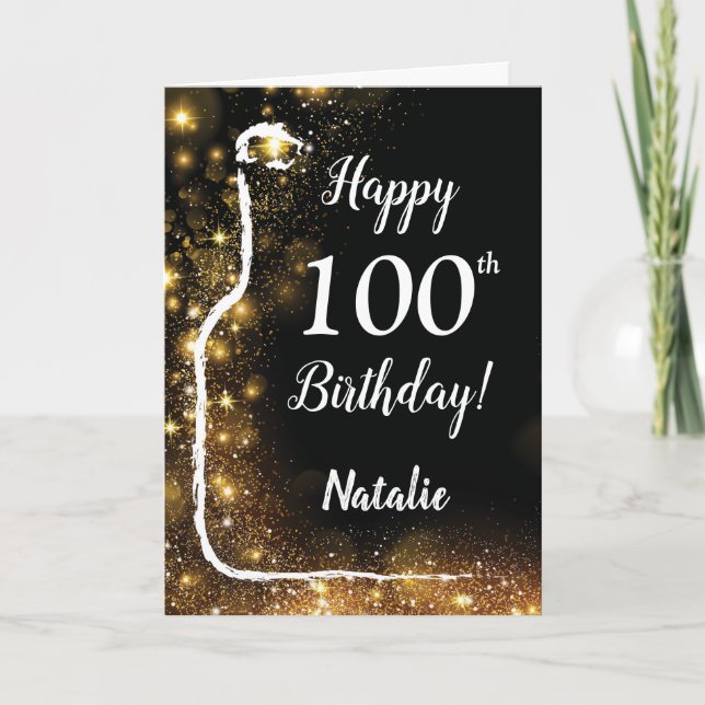 Tarjeta Feliz 100 aniversario de vino negro y Purpurina de (Anverso)