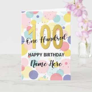 Tarjeta Feliz 100 aniversario Pastel Chica de Oro Arcoiris