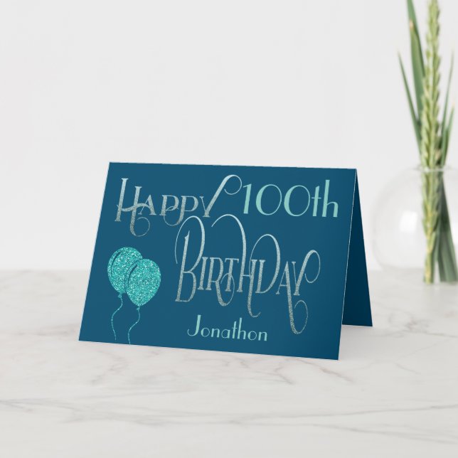 Tarjeta Feliz 100 cumpleaños nombre azul (Anverso)