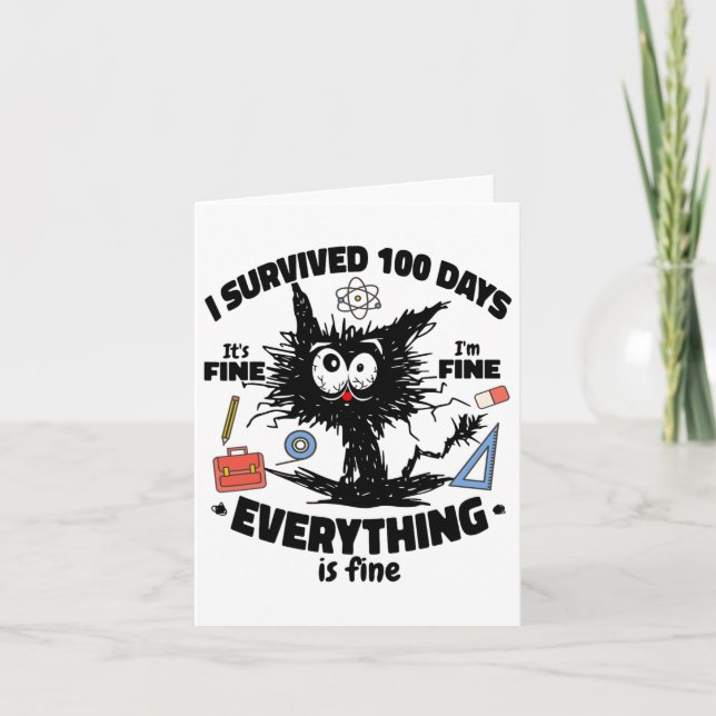 Tarjeta Feliz 100° Día de la Escuela Gracioso Gato Negro 1 (Anverso)