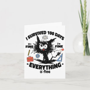 Tarjeta Feliz 100° Día de la Escuela Gracioso Gato Negro 1