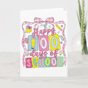 Tarjeta Feliz 100 Días de Escuela Lazo Rosa