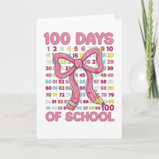 Tarjeta Feliz 100 Días de Escuela Lazo Rosa (Anverso)