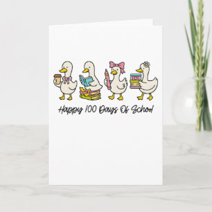 Tarjeta Feliz 100 Días de Escuela Pato Lindo Maestro