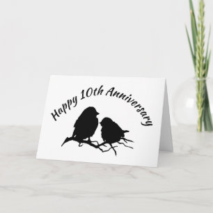 Tarjeta Feliz 10° Aniversario Cute Bird Couple Silhouette