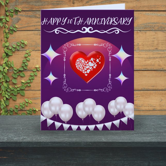 Tarjeta Feliz 10° aniversario Elegante Boho Balloon Blue (Subido por el creador)