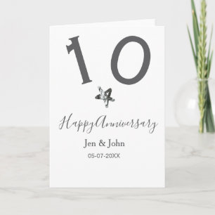 Tarjeta Feliz 10 aniversario fecha estrella metalizado gri
