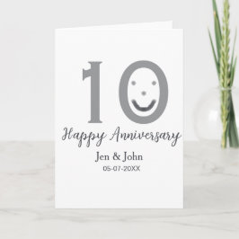 Tarjeta Feliz 10° aniversario fecha gris emoji negrita