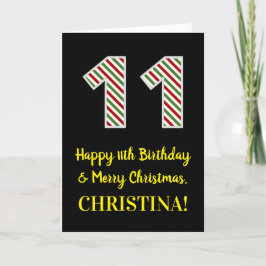 Tarjeta Feliz 11º cumpleaños y Feliz Navidad, nombre perso
