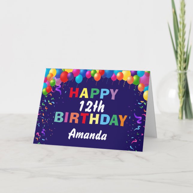 Tarjeta Feliz 12° cumpleaños azul de la Marina de los Glob (Anverso)