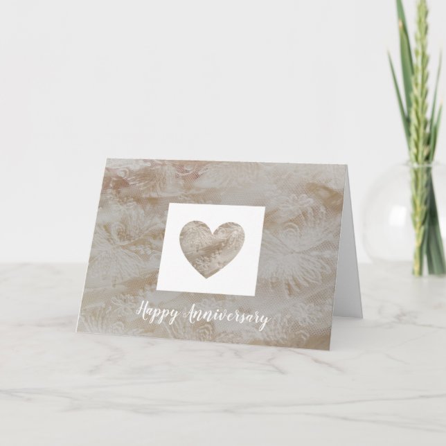 Tarjeta Feliz 13º aniversario corazón de encaje (Anverso)