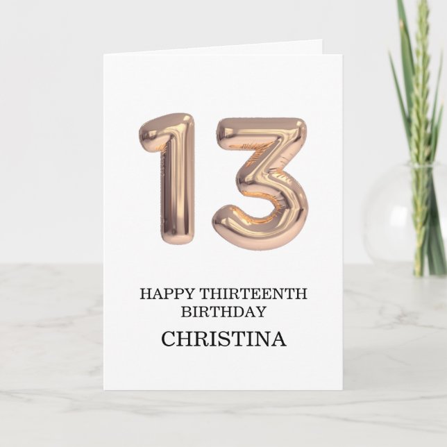 Tarjeta Feliz 13.º cumpleaños Rosa Chica de oro personaliz (Anverso)