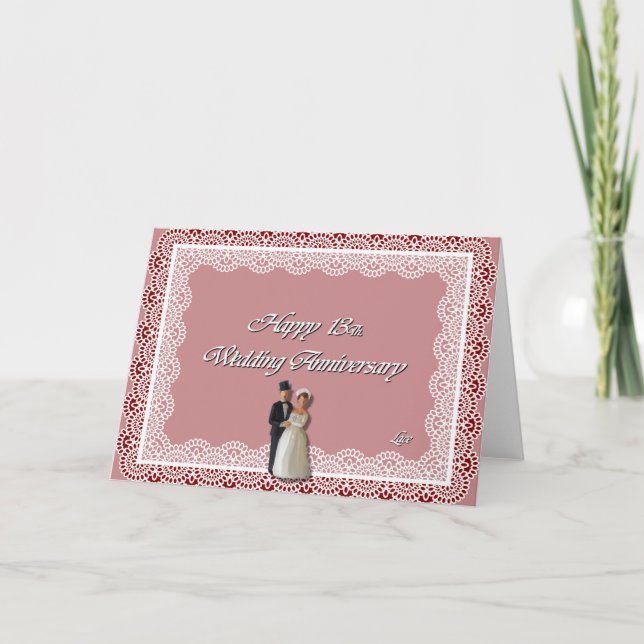Tarjeta Feliz 13. Lace del aniversario del boda (Anverso)