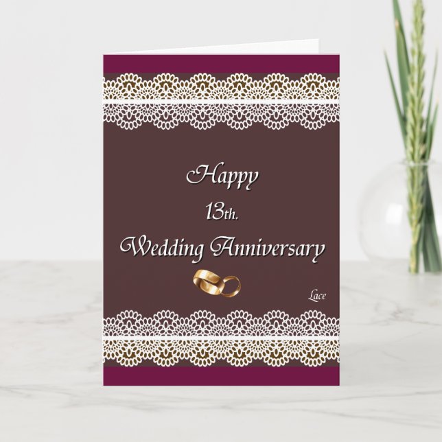 Tarjeta Feliz 13. Lace del aniversario del boda (Anverso)