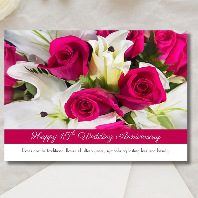 Tarjeta Feliz 15º Aniversario de Bodas con Rosas Rosadas  (Subido por el creador)